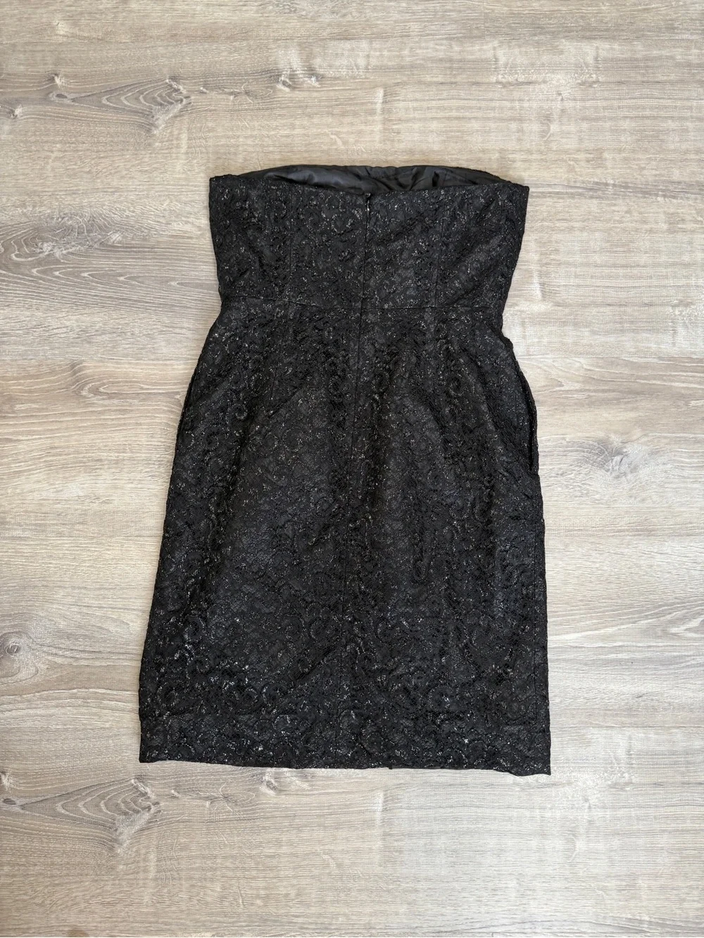 Like new vintage J.Crew Black Shimmer Lace Strapless Cocktail Dress LBD size 4